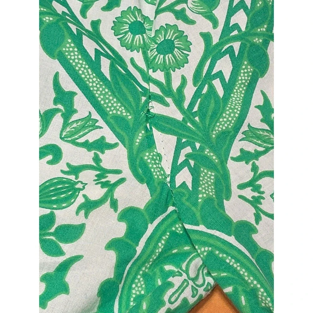 Zara Green White Damask Paisley Print Mini Shirt Dress Braided Belt Womens Sz M - Picture 7 of 8